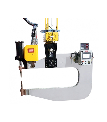C-Type MFDC IT Gun (TD-1520mm, TG-550mm, Tip Force-1100 Kgf) mounted on a 4-Axis Manipulator